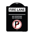 Signmission Fire Lane No Stopping No Standing W/ No Parking Heavy-Gauge Aluminum Sign, 24" x 18", BW-1824-24002 A-DES-BW-1824-24002